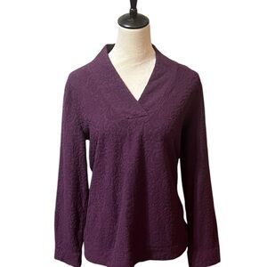 Liz Claiborne Top Size L Long Sleeve V-Neck Pullover Purple